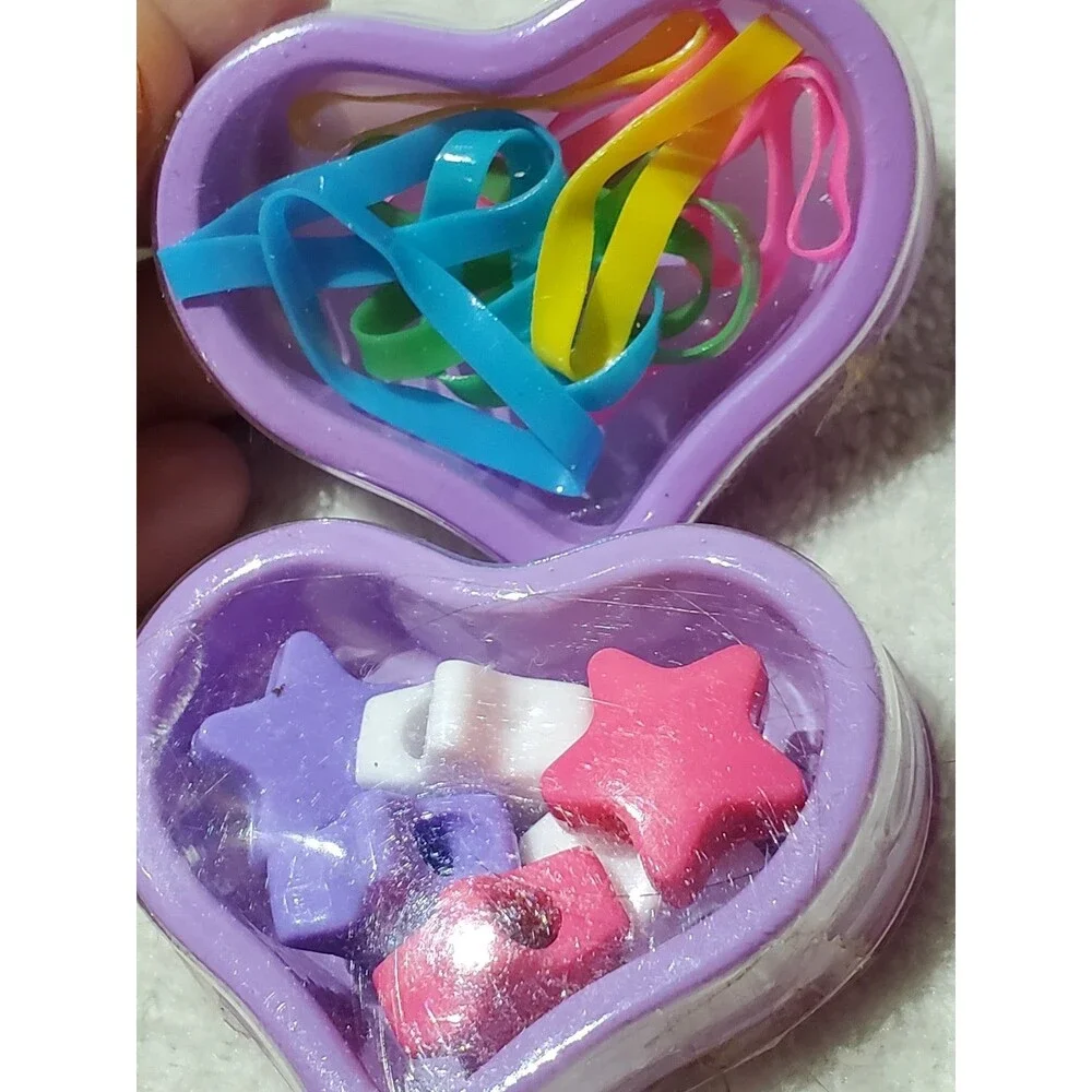 2 pc Heart Shape Plastic Cute Purple Beads Rubber Bands Set